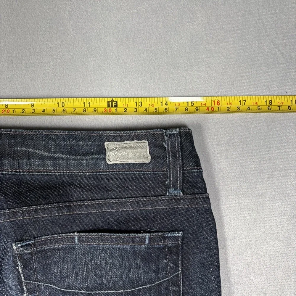 Paige Laurel Canyon Bootcut Jeans Women Size 27 Dark Blue Distressed+Stretch